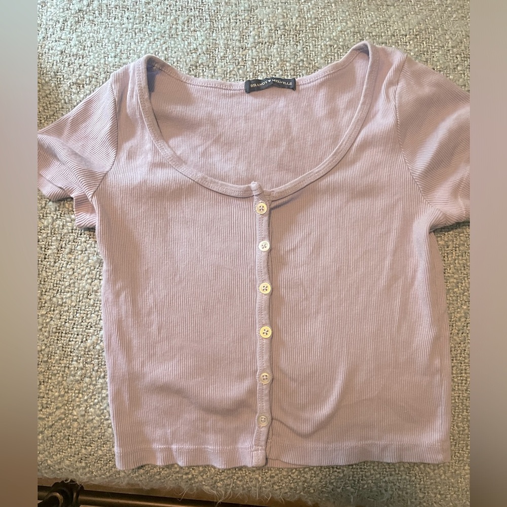 Lavender Brandy Melville cropped button front tee- great condition